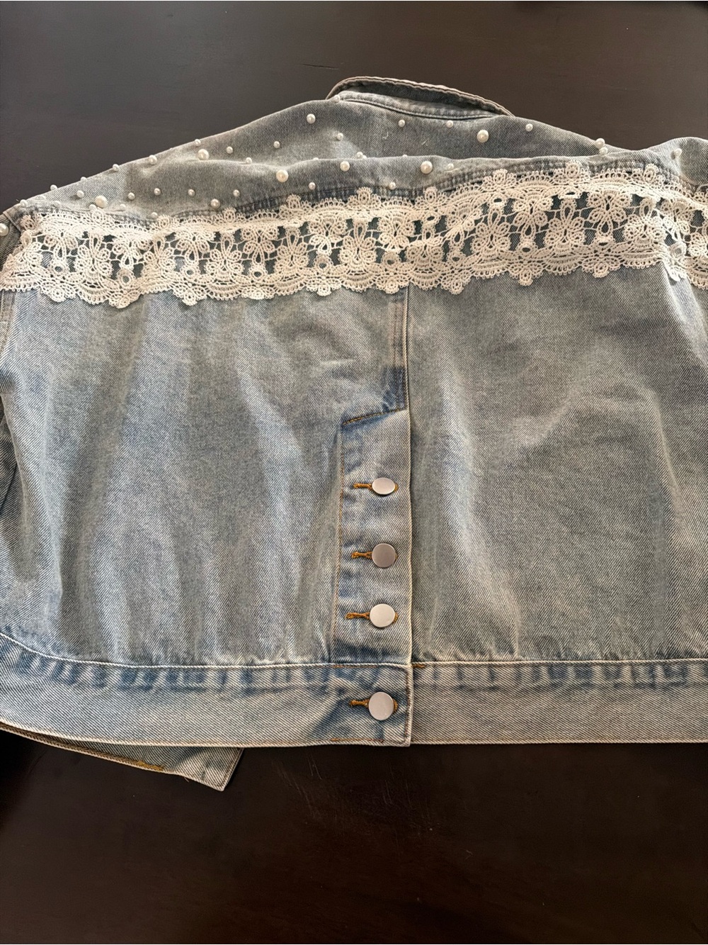 POL Light Blue Denim Jacket with Pearl Accents